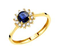 Inmaculada Romero IR Bague Or 18 carats, saphir de 5 mm (0,63 ct) et 12 diamants de laboratoire taille poire (0,014 ct, pureté VS2-G).