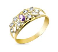 Inmaculada Romero IR Bague Or 9 carats avec pierre centrale en améthyste double corps et zirconiums cubiques, largeur maximale 8 mm.