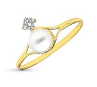 Inmaculada Romero IR Bague Or 9 carats avec une perle de 5,5 mm et un zircon cubique, largeur maximale de la tête de 9,5 mm.