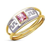 Inmaculada Romero IR Bague Or bicolore 9 carats avec double corps, détails ajourés avec zircone cubique rose, largeur maximale 7 mm.