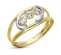 Inmaculada Romero IR Bague Or bicolore 9 carats avec double corps et trois zirconias cubiques, largeur maximale 8,5 mm.