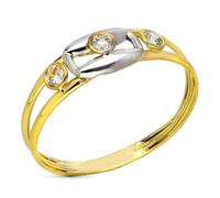 Inmaculada Romero IR Bague Or bicolore 9 carats avec double corps et trois zirconias cubiques, largeur maximale 6 mm.