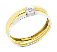 Inmaculada Romero IR Bague Or bicolore 9 carats, deux anneaux avec une lunette au centre et un corps en zircone cubique de 5 mm de large.