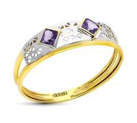 Inmaculada Romero IR Bague Or bicolore 9 carats, double corps, zircon cubique couleur améthyste, détails ajourés, largeur maximale 5 mm.