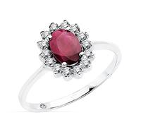 Inmaculada Romero IR Bague Or blanc 18 carats, rubis 6 x 4 mm, 0,88 ct. Diamants de laboratoire 0,290 ct, pureté VS2-G. Dimensions : 11,5 x 9,5 mm.