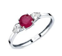 Inmaculada Romero IR Bague Or blanc 18 carats, rubis naturel de 5 mm (0,65 ct) et diamants de laboratoire taille poire (0,29 ct, pureté VS2-E).