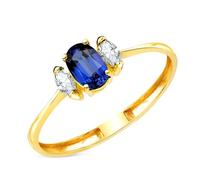 Inmaculada Romero IR Bague Or jaune 18 carats, diamants de laboratoire et saphir de diffusion 6 x 4 mm. 0,63 ct. 0,134 ct. E-VS2