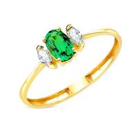 Inmaculada Romero IR Bague Or jaune 18 carats, diamants de synthèse et émeraude recristallisée 6 x 4 mm. 0,40 ct. 0,134 ct. E-VS2