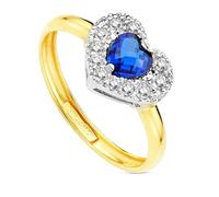 Inmaculada Romero IR Bague Pendentif en forme de cœur en or bicolore 9 carats, 12 x 10 mm, avec une combinaison de zircones cubiques bleues.