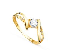 Inmaculada Romero IR Bague solitaire Bague en or 18 carats ornée d'un zircon cubique central de 4 mm et de pierres latérales