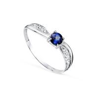 Inmaculada Romero IR Bague solitaire Bague en or blanc 18 carats sertie d'un saphir de diffusion de 0,32 carat et d'oxydes de zirconium cubiques.