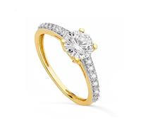 Inmaculada Romero IR Bague solitaire En or bicolore 18 carats avec un zircon cubique central de 6 mm, associé à des pierres latérales.