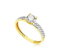 Inmaculada Romero IR Bague solitaire En or bicolore 18 carats avec un zircon cubique central rond de 5 mm. Détails latéraux