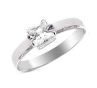 Inmaculada Romero IR Bague solitaire en or blanc 9 carats avec des zirconiums cubiques carrés de 5 mm.