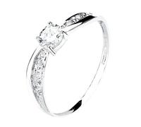 Inmaculada Romero IR Bague solitaire en or blanc 9 carats avec des zirconiums cubiques sur le corps et un au centre mesurant 4 mm.