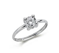 Inmaculada Romero IR Bague solitaire en or blanc 9 carats avec zircon cubique de 5 mm et griffes