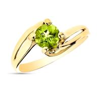 Inmaculada Romero IR Bague solitaire Or 9 carats avec une pierre d'olivine naturelle de 6 mm au centre, pesant 0,93 ct.
