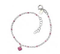 Inmaculada Romero IR Bracelet Argent massif 925, 15 cm. Orné d'une perle de 5 mm et d'un pendentif en forme de cœur. Finition émail rose.