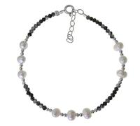 Inmaculada Romero IR Bracelet Argent sterling 925, 17 cm. 9 perles de 5 mm associées à des pierres noires de 2,5 mm. Boules lisses.