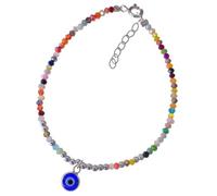Inmaculada Romero IR Bracelet Argent sterling 925, 17 cm, avec un mauvais œil de 7 mm, des pierres colorées et des perles lisses de 2,5 mm.