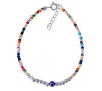 Inmaculada Romero IR Bracelet Argent sterling 925, 17 cm. Mauvais œil de 4 mm, avec pierres colorées de 2,5 mm et perles lisses de 3 mm.