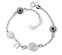 Inmaculada Romero IR Bracelet Argent sterling 925, 18 cm. Clé de Saint Benoît, 20 mm. Médaille de Saint Jude Thaddée, 10 mm. Mauvais œil, 8 mm.