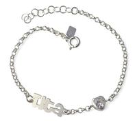 Inmaculada Romero IR Bracelet Bracelet TITA en argent sterling 925, chaîne rolo de 17 cm, maille de 2,5 mm, pendentif de 15 mm, cœur en zircon de 6 mm.