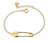 Inmaculada Romero IR Bracelet Chaîne rolo en argent sterling 925 plaqué or 17 cm avec détail épingle de sûreté 30 mm.