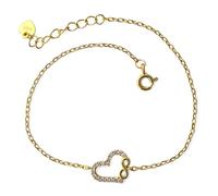 Inmaculada Romero IR Bracelet En argent sterling 925 plaqué or, 16,5 cm. Symbole de l'infini et cœur ornés de zirconiums cubiques.