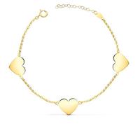 Inmaculada Romero IR Bracelet Or 18 carats, 18 cm, trois cœurs brillants, 12 x 10 mm. Gravure initiale incluse - Personnalisable - GRAVURE INCLUSE