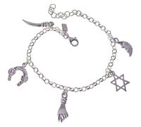 Inmaculada Romero IR Bracelet Pour le mauvais œil, en argent massif 925, 17 cm. Poing en forme d'étoile de David et de fer à cheval