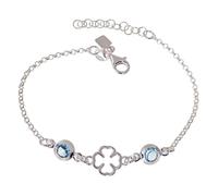 Inmaculada Romero IR Bracelet Trèfle en argent sterling 925 avec 15 cm, zircon cubique bleu de 6 mm et une amulette de 9 mm.