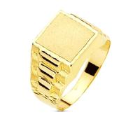 Inmaculada Romero IR Chevalière Bague enfant en or 9 carats, tête carrée de 9 mm, creuse avec détails latéraux