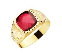Inmaculada Romero IR Chevalière Or 18 carats avec une pierre spinelle rouge carrée de 9 mm sur le côté.