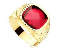 Inmaculada Romero IR Chevalière Or 9 carats creux avec une pierre rouge de 14 mm.