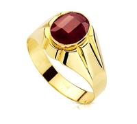Inmaculada Romero IR Chevalière Or 9 carats creux, rubis spinelle au centre, 10 x 8 mm.