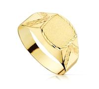 Inmaculada Romero IR Chevalière Tête creuse à bord sculpté en or 18 carats pour garçon de première communion. Enregistrement inclus dans le prix - Personnalisable - ENREGISTREMENT INCLUS DANS LE PRIX
