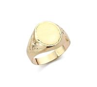 Inmaculada Romero IR Chevalière Tête d'homme ovale en or 9 carats, détails sculptés creux sur le bord - Personnalisable - GRAVURE INCLUSE DANS LE PRIX