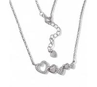 Inmaculada Romero IR Collier En argent sterling 925, mesurant 41,5 cm. Cinq cœurs lisses ornés de pierres.