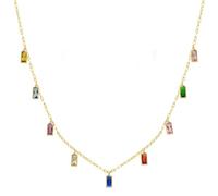 Inmaculada Romero IR Collier Montre femme en or 18 carats 42 cm. chaîne combinée de zircons rectangulaires en pendentifs colorés