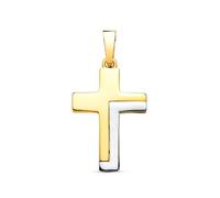 Inmaculada Romero IR Croix pendentif Pendentif bicolore en or 18 carats avec tige rectangulaire de 22 mm et de 4 x 1,5 mm.
