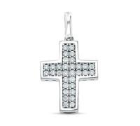 Inmaculada Romero IR Croix pendentif Pendentif creux en or blanc 18 carats avec zircon cubique de 22 mm et bords polis