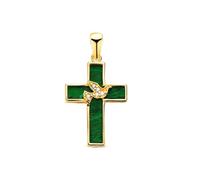 Inmaculada Romero IR Croix pendentif Pendentif en or 18 carats avec fond en malachite de 19 cm et zircon cubique en forme de colombe au centre