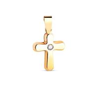 Inmaculada Romero IR Croix pendentif Pendentif en or 18 carats avec zircon cubique central de 14 mm, finition lisse et polie
