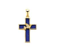 Inmaculada Romero IR Croix pendentif Pendentif en or 18 carats de 19 cm de long. Fond en lapis-lazuli avec zircon cubique central en forme de colombe.