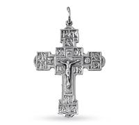 Inmaculada Romero IR Croix pendentif Pendentif Passion en laiton plaqué argent, 69 mm, représentant la Via Crucis avec les quatorze stations