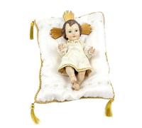 Inmaculada Romero IR Enfant Jésus Figurine 26 cm. Robe Couleur crème Détail Coussin Image Résine