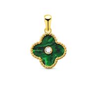 Inmaculada Romero IR Pendentif Bague en or 18 carats, 12,5 mm, en forme de trèfle, ornée d'une pierre de malachite, d'un zircon cubique au centre et entourée de perles.