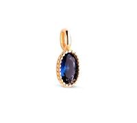Inmaculada Romero IR Pendentif Bague ovale de 9 mm en or 18 carats avec une pierre bleue au centre et des détails de perles sur le bord.