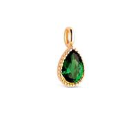 Inmaculada Romero IR Pendentif Or 18 carats, 11 mm, forme de larme avec pierre verte au centre, détail perlé sur le bord